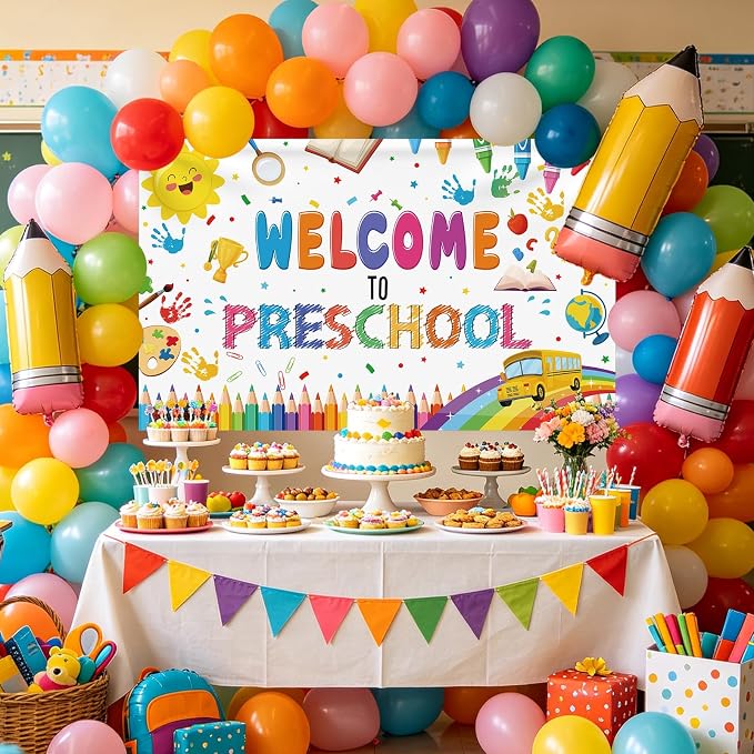 MEHOFOND Welcome to Preschool Banner Colorful Back to School Kids Classroom - Image 2
