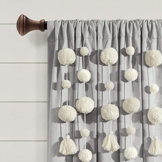 Lush Decor Boho Pom Pom Tassel Linen Textured Window Curtain Panel, Single 52" - Image 2
