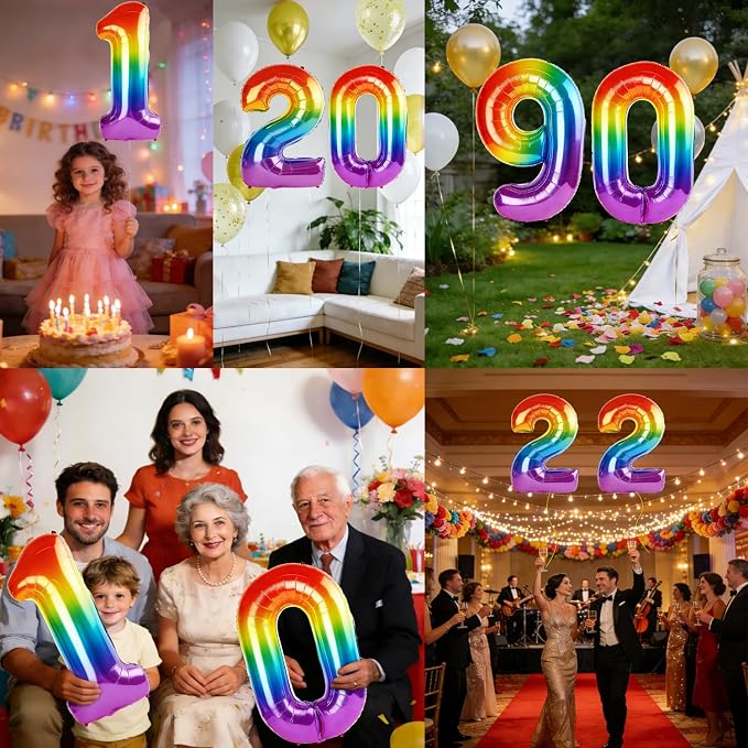 40 Inch Number 90 Balloons for 90th Birthday Party Decorations, 0-100 Rainbow - Image 7