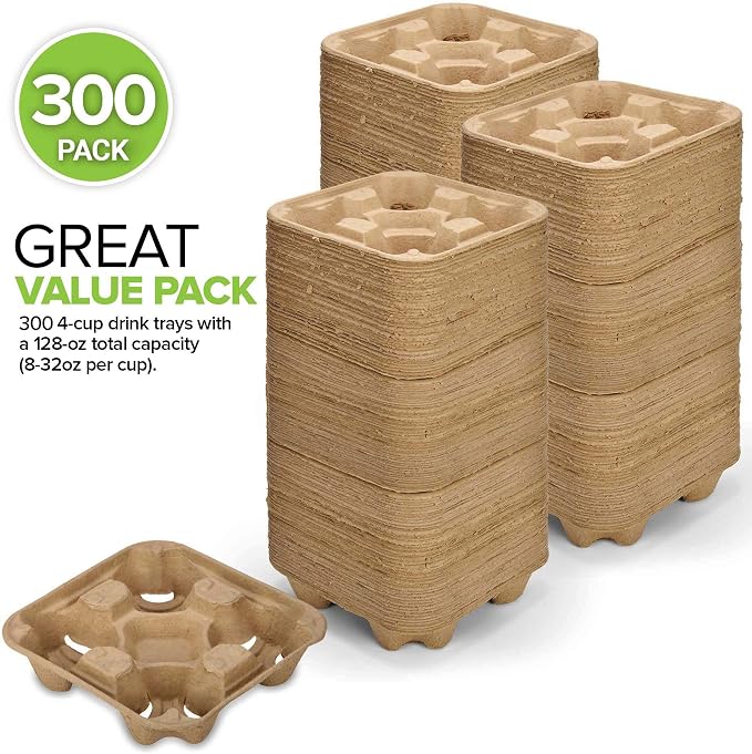4 Cup Disposable Coffee Tray, Commercially Compostable Cup Holder, Durable - Image 2