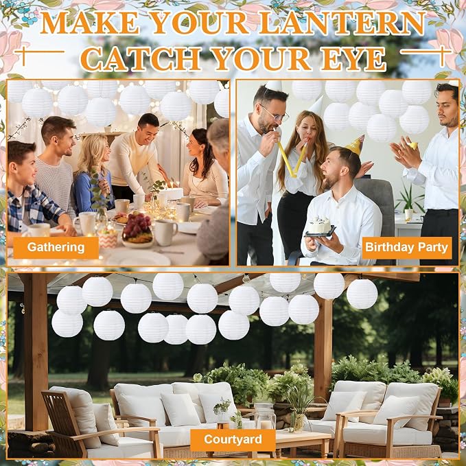 Treela 48 Pack White Chinese Japanese Paper Lanterns Decorative Hanging Round - Image 6