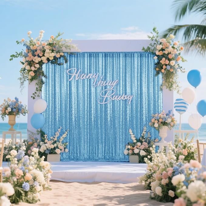 4×8FT-2PCS Blue Sequin Backdrop Curtains Panels, Photography Backdrop Glitter - Image 4