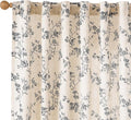 Black Vintage Floral Linen Curtains Farmhouse 50W X 63L 2 Panels | Elisa Series by Lazzzy