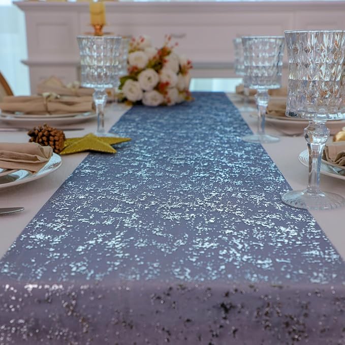 Snowkingdom 2Pcs Navy Blue Silver Table Runner Sparkly Party Decor | Glitter - Image 4