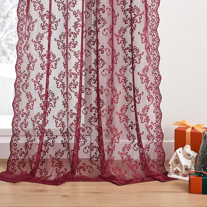 FOLKSIDE Burgundy Lace Curtains - Image 5