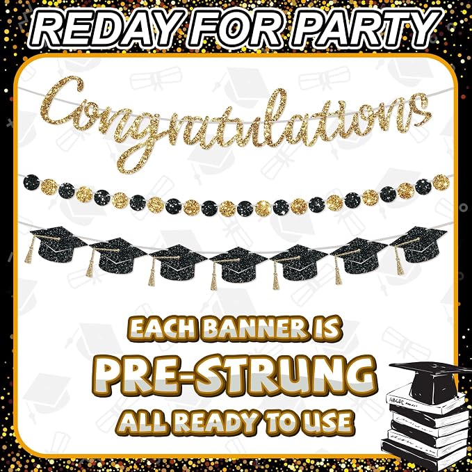 Pre-Strung Congratulations Banner, 2026 Graduation Banners, Class of 2026 Black - Image 2