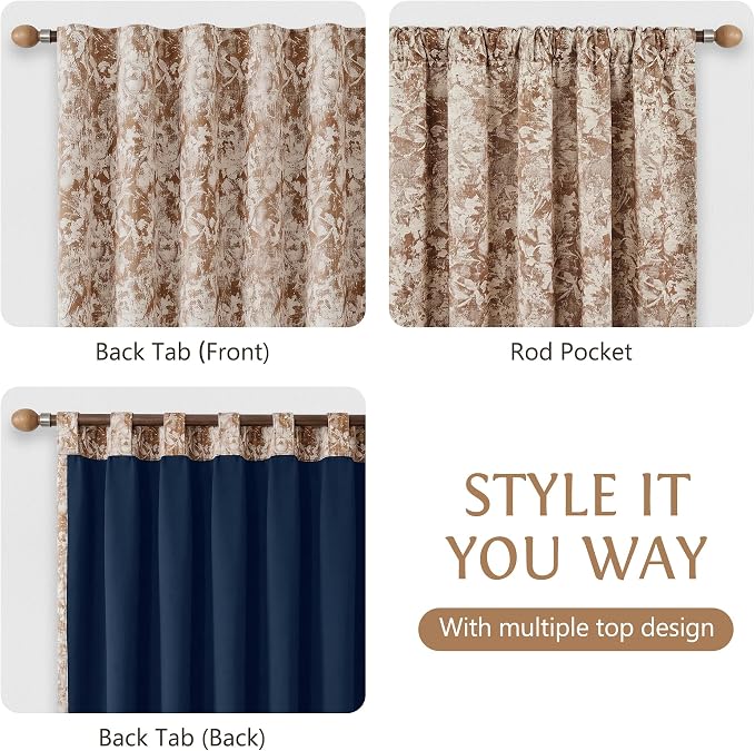 Beauoop Brown Floral Jacquard Blackout Curtains - Image 5