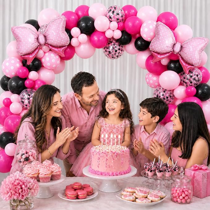Pink and Black Balloons with 2Pcs Pink Bow Balloons - Image 5