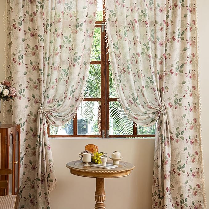 ENJOYBRIDAL Floral Curtains 63 Inch Length Living Room Semi Sheer Drapes 2 by ENJOYBRIDAL