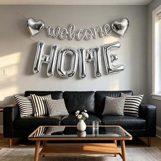 TONIFUL 2 Size Silver WELCOME HOME Foil Balloons Banner Letter Decorations | - Image 5