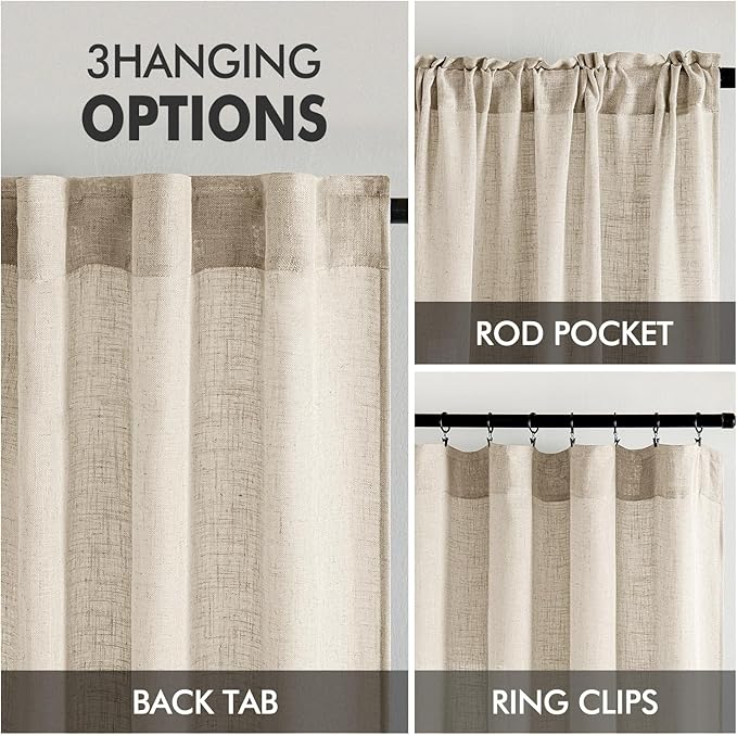 MIULEE Beige Linen Curtains 52x63 Inch 2 Panels - Image 3