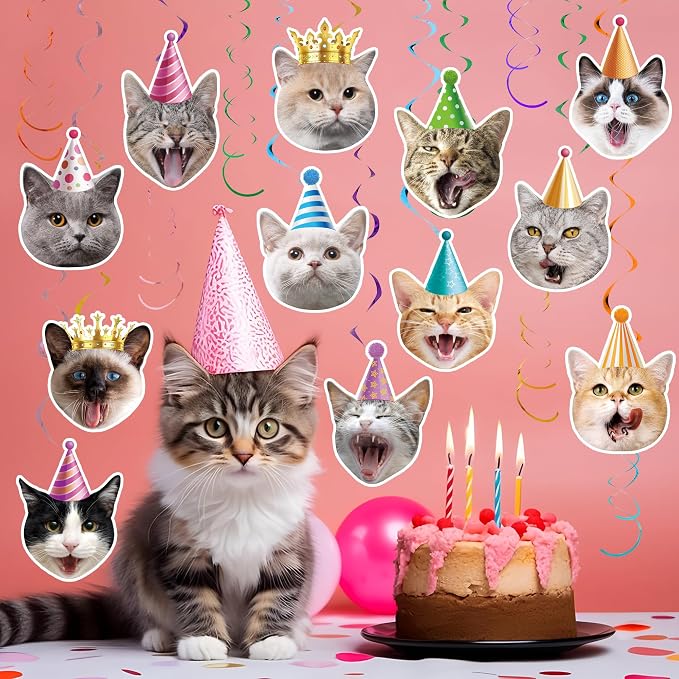 30 PCS Cat Theme Hanging Swirls Decorations Pre-Strung Kitten Birthday Party - Image 5