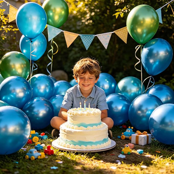 100pcs Metallic Blue Balloons 12 inch Chrome Round Latex | Helium Compatible - Image 4