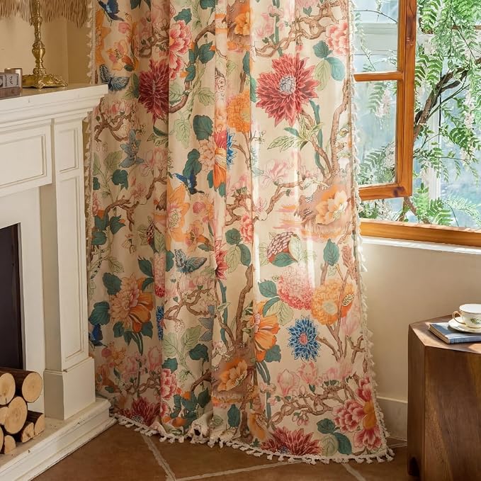 Floral Rod Pocket Semi Sheer Bedroom Curtains 84 Inch Length 2 Panels Set | - Image 7
