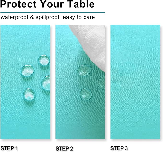 Hiasan 2 Pieces Solid Rectangle Tablecloth - Waterproof and Spillproof Washable Polyester Fabric Table Cloth for Kitchen and Dining Room, Aqua, 90 x 132 Inch