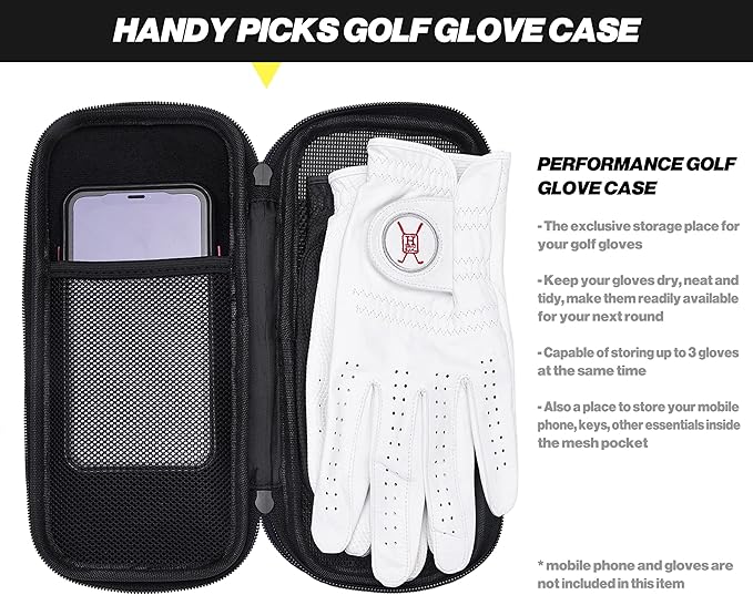 Handy Picks Performance Golf Glove Case - Golf Gloves Holder Case That Protects n Keeps Your Golf Gloves Neat n Dry - Air Flows Through on The Back Cover to Let The Moisture Out