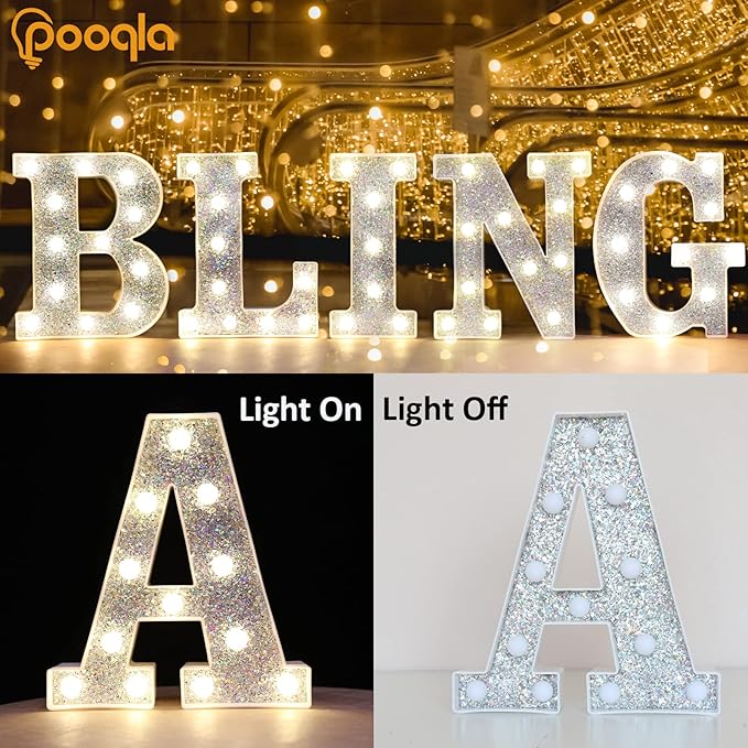 Pooqla Light Up Letters, LED Marquee Letters for Silver Birthday Decorations, Battery Powered Night Light Teenager Girl Room Decor, Gift for Girls Boys Wedding Bedroom Christmas Party Decor, Letter L