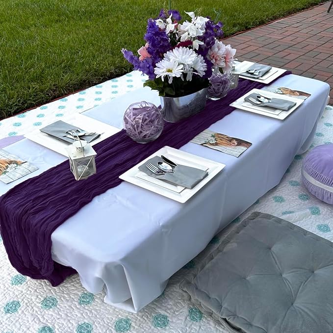 10 Pack Dark Purple Cheesecloth Table Runner 6FT Boho Gauze Fabric Table Runner - Image 6