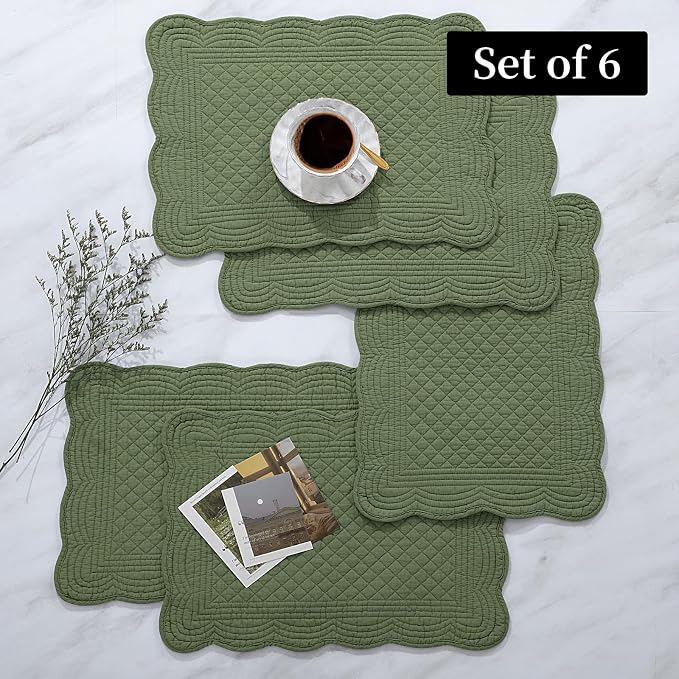 HOMBYS Quilted Placemats Set of 6 Washable-13x18 inches Rectangular Placemats - Image 6