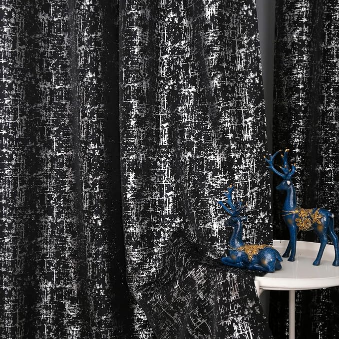 Taisier Home Silver Foil Print Linen Textured Curtains Geometric Dots Pattern - Image 3