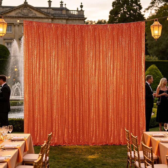 Hahuho Orange Sequin Backdrop Curtain, Party Decoration（1 Panels, 4FT x 8FT - Image 5
