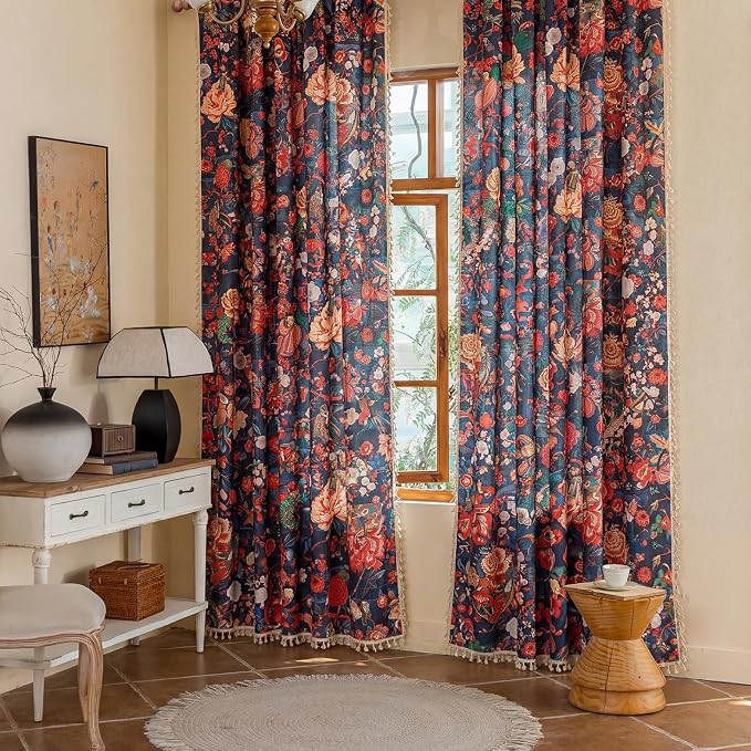 Floral Rod Pocket Semi Sheer 63 Inch Curtains 2 Panels - Image 2
