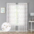 Tollpiz Taupe Leaf Sheer Curtains Bedroom 54 x 84 Inches | Leaves Embroidered by Tollpiz