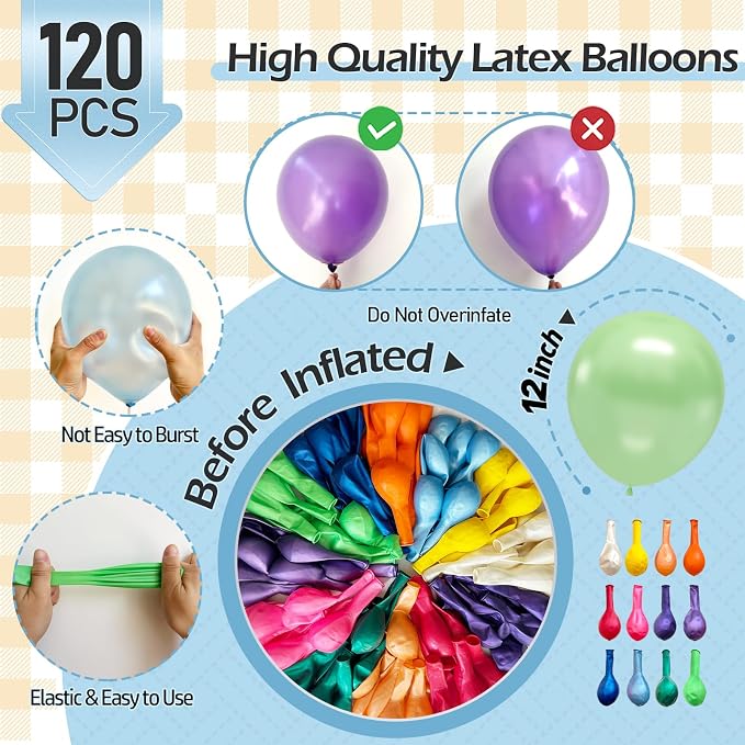 120pcs Pearl Rainbow Balloons Assorted Color 12 Inches Latex, Round Helium - Image 2