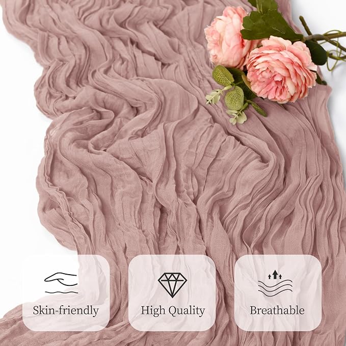 12 Pack Dusty Pink Cheesecloth Table Runner 17x108 Inch Semi Sheer Boho Gauze - Image 5