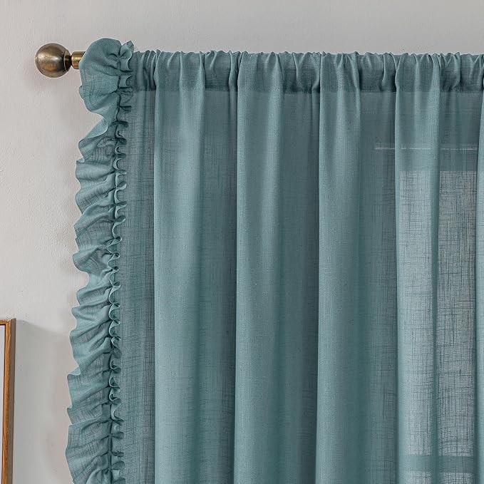 TERLYTEX Stone Blue Ruffle Curtains 84 Inches Long 2 Panels, 58 x 84 Inch - Image 3