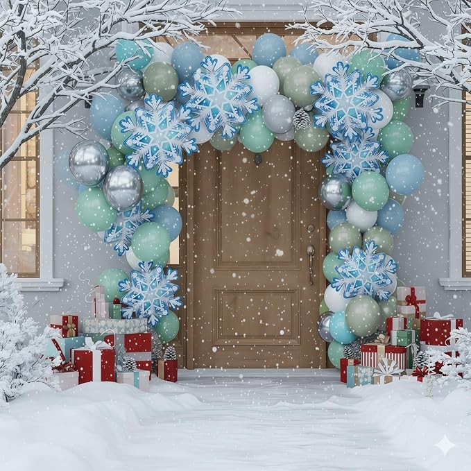 Blue Green Snowflake Balloon, Winter Wonderland Party Decorations, Pastel Green - Image 5