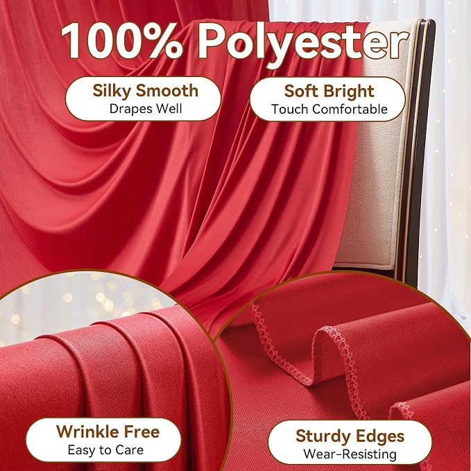 60×14ft Wrinkle Free Red Backdrop Curtain, Soft Silky Easy to Drape Wedding - Image 2