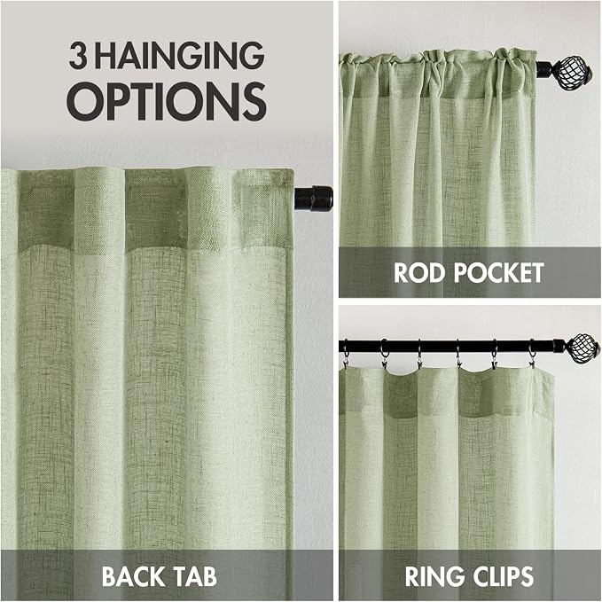 MIULEE Sage Green Linen Curtains 37x84 Inch Length - Image 2