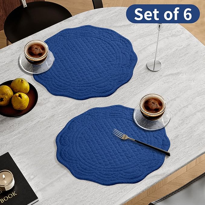 6 PC Quilted Placemats, 100% Cotton Fabric Washable Cloth Table Mats - Image 3