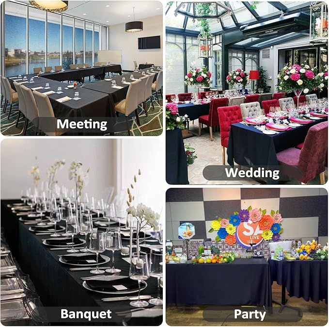 12 Pack Black Tablecloths 60 x 84 Inch Rectangular Table Cloths for Rectangle Tables 4ft, Wrinkle Resistant Black Table Cloth Washable Polyester Fabric for Buffet Wedding Party Banquet