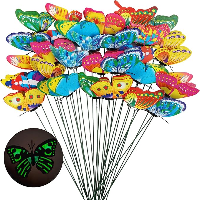 30PCS Luminous Butterfly Garden Decor Butterfly Stakes by Wolpark