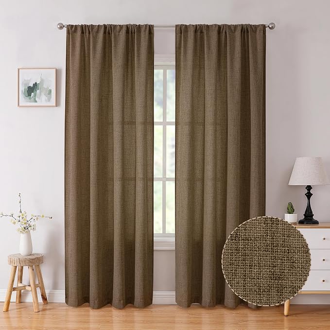 Tollpiz Linen Curtains Living Room Rod Pocket Semi Sheer Curtain Burlap Light by Tollpiz