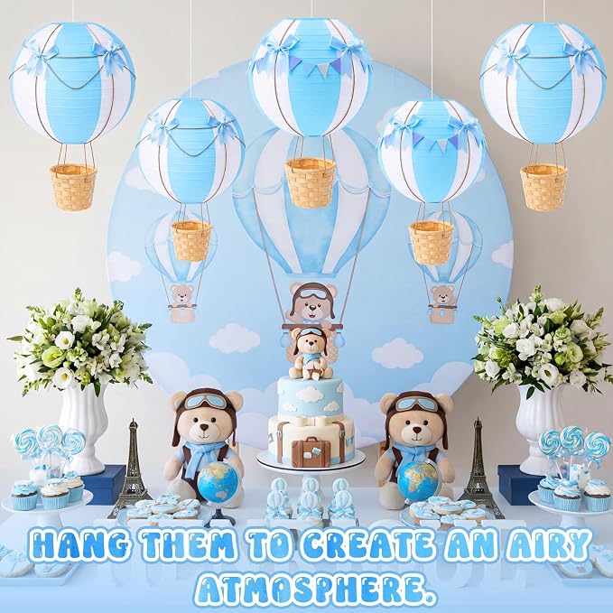 Lewtemi 12 Sets Hanging Hot Air Balloon Ceiling Decorations 10'' 12'' Baby - Image 6
