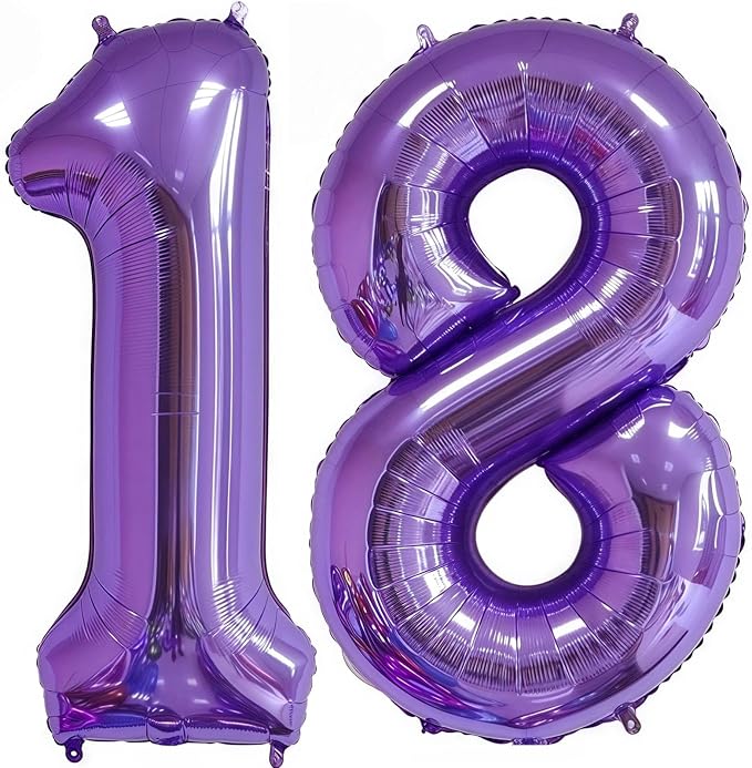 Purple 18 Balloon Number, 40 Inch Number 18 Balloon Big Foil Mylar Helium by BBPOOL
