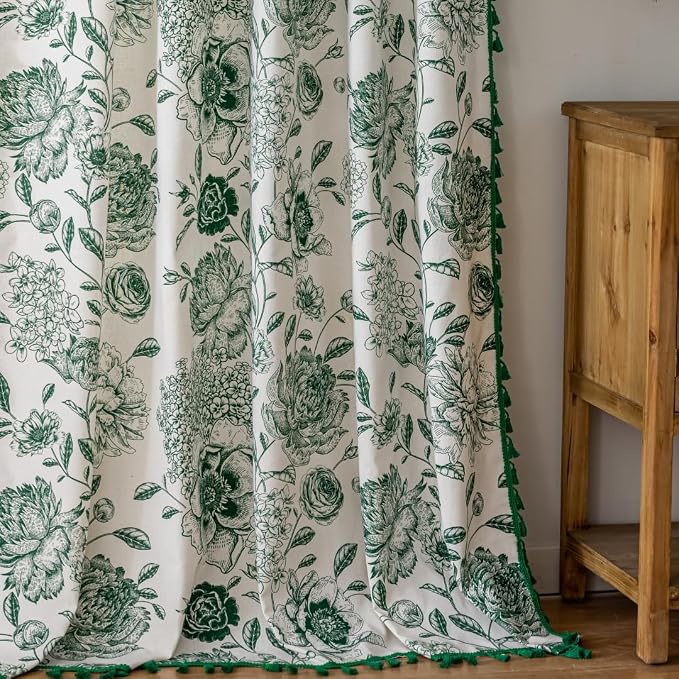 F-CHU Bohemian Curtains for Bedroom 63 Inch Length French Country Floral Drapes - Image 3