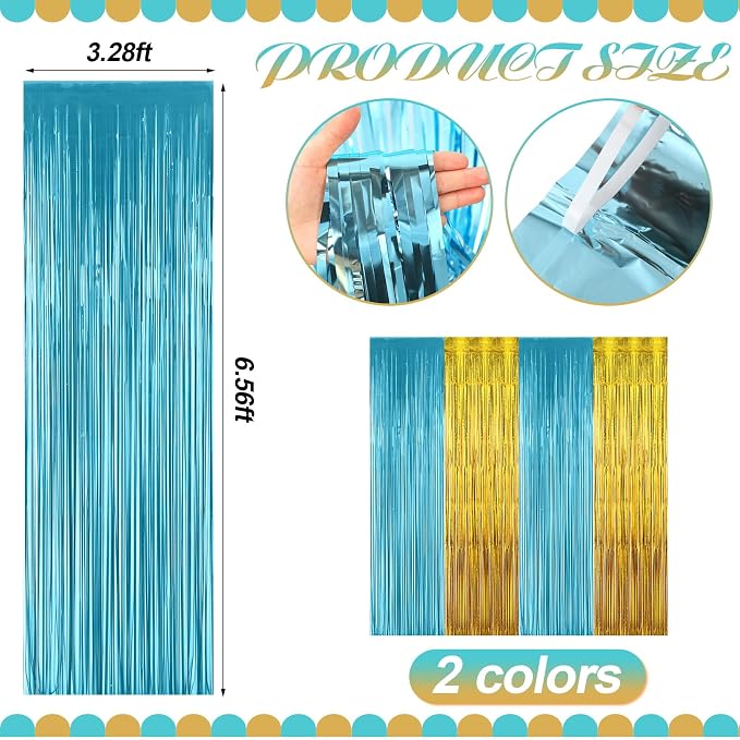Frienda 4pcs Teal and Gold Party Decorations 6.6ft Fringe Curtains Decorations - Image 2
