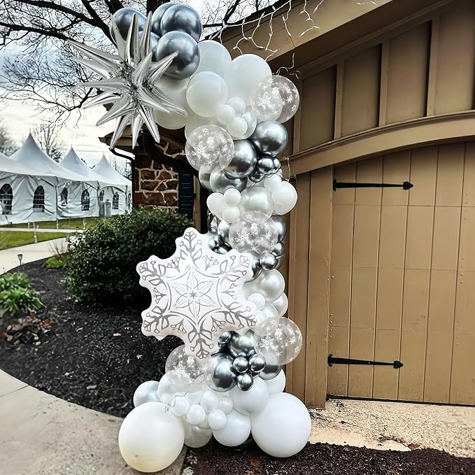 White Silver Snowflake Christmas Balloons, 18 Inch White Snowflake Foil Balloon - Image 6
