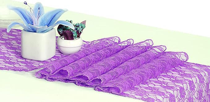MDS Pack of 25 Wedding 12 x 108 inches Lace Table Runner for Wedding, Decorations for Birthday Parties, Banquets, Graduations, Engagements, and Runners fit Rectangle, Round Table- Lavender