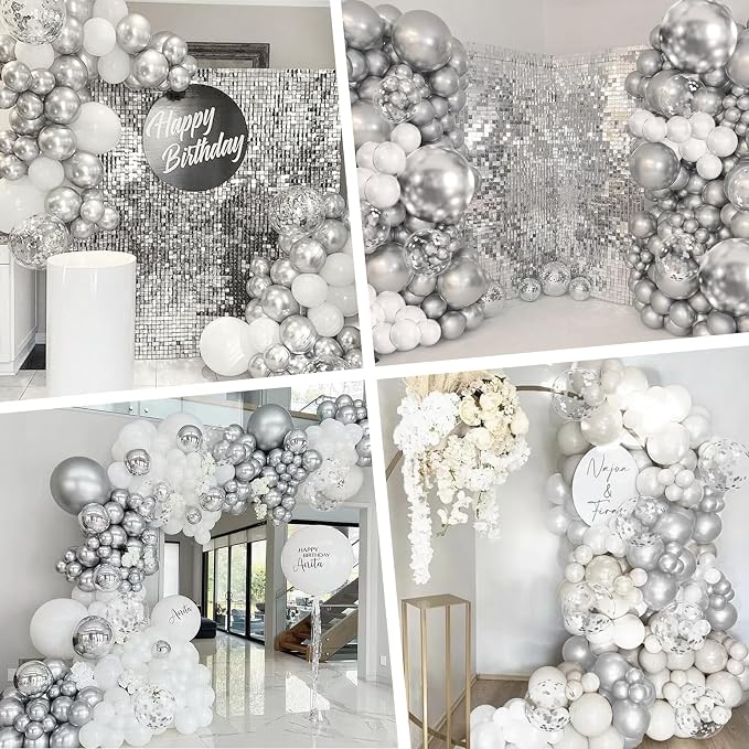 132pcs Silver and White Balloon Arch Kit Different Sizes of 18 12 10 Inch | - Image 7