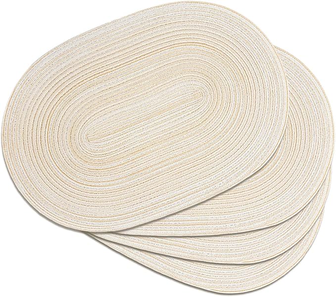 Placemats Set of 4, Woven Oval Braided Dining Table Mats | 12 x 17.5 Inch Size by Noctiflorous