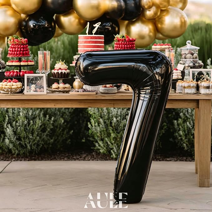 AULE 40 Inch Black Number Balloon 7 Foil 0-9 Birthday Big Numbers | Birthday - Image 2
