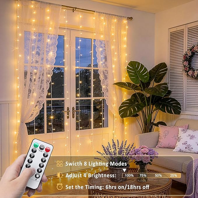 JMEXSUSS USB Plug in Curtain Lights 200 LED - Image 6