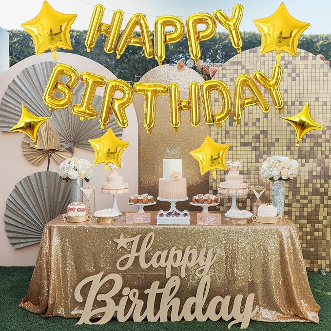 Gold Happy Birthday Balloon Banner, 16 Inch Mylar Foil Letter Balloons - Image 8