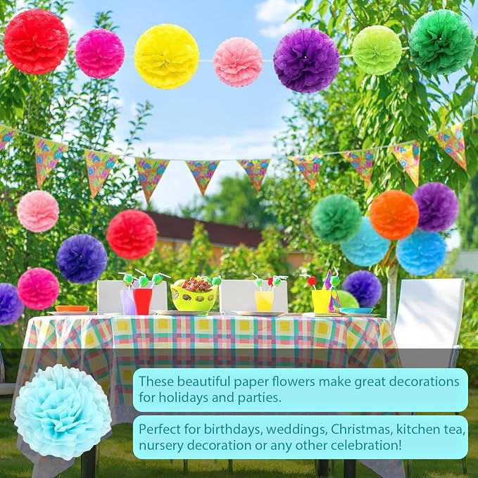 Qimoo 20pcs Light Blue Paper Pom Poms Decorations, DIY Decorative Tissue Paper - Image 4