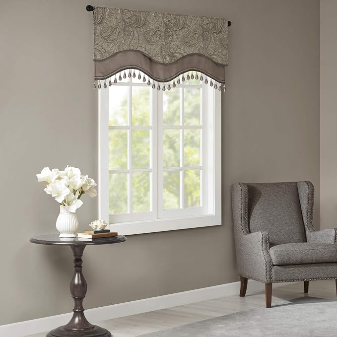 Madison Park Faux Silk Paisley Jacquard, Rod Pocket Curtain by MADISONPARK